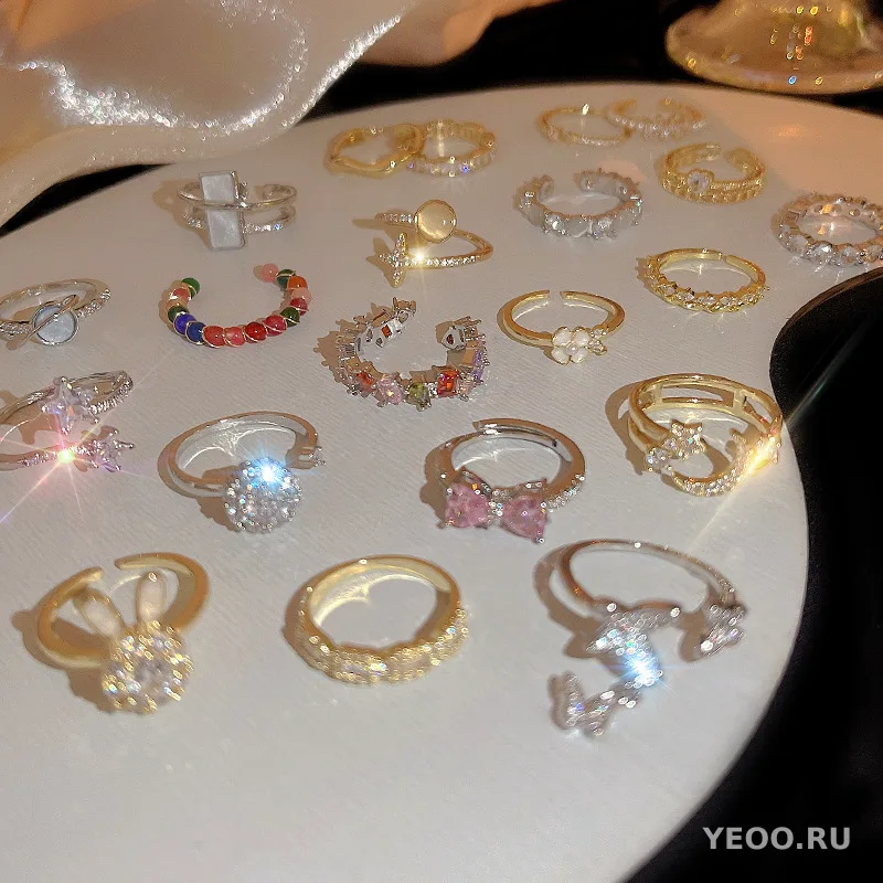 Кольцо женское с цирконием и жемчугом, регулируемое, открытого типа