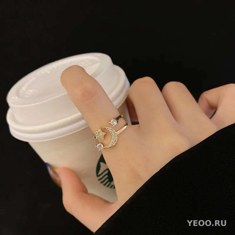 Кольцо женское с цирконием и жемчугом, регулируемое, открытого типа