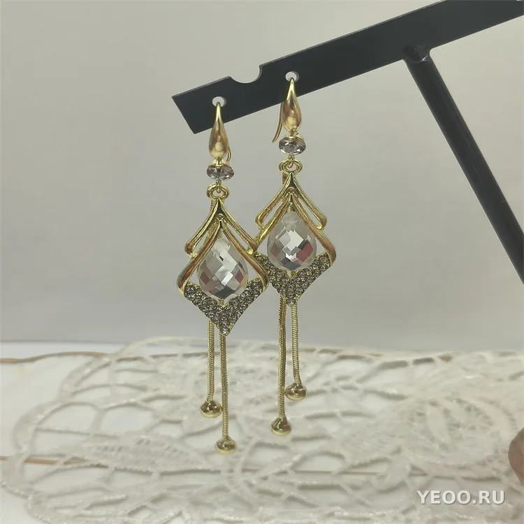 Серьги-гвоздики и подвески из серебра 925 пробы с кристаллами, длинные с кисточками, универсальные