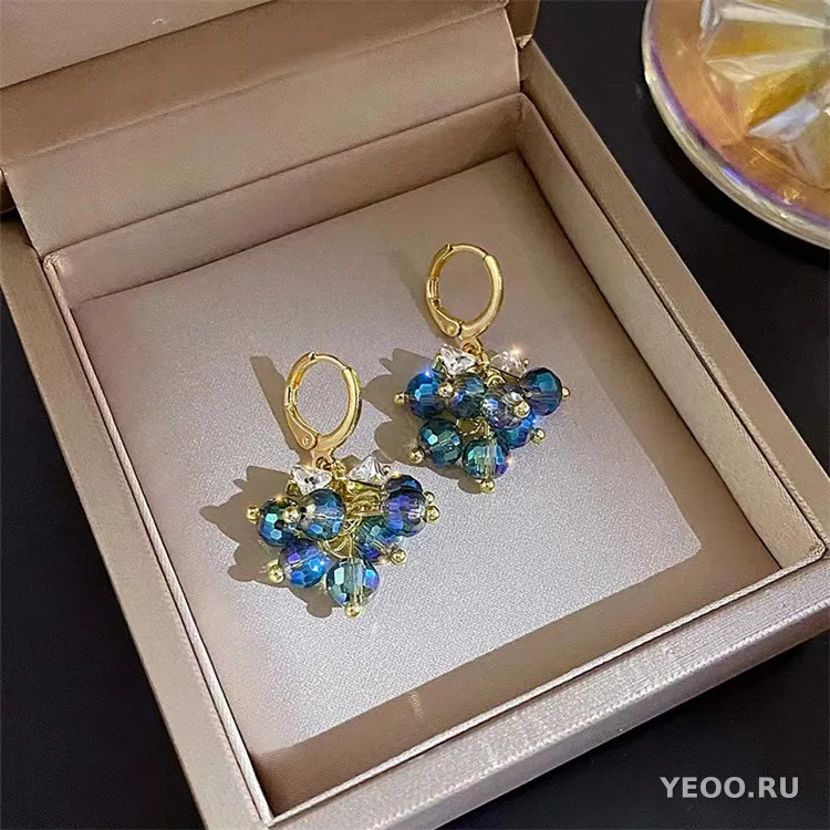 Серьги-гвоздики и подвески из серебра 925 пробы с кристаллами, длинные с кисточками, универсальные