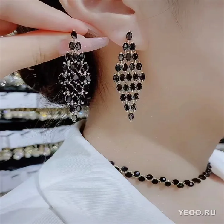 Серьги-гвоздики и подвески из серебра 925 пробы с кристаллами, длинные с кисточками, универсальные