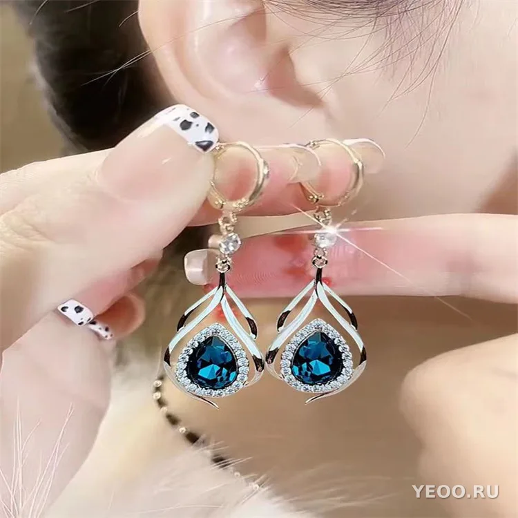 Серьги-гвоздики и подвески из серебра 925 пробы с кристаллами, длинные с кисточками, универсальные