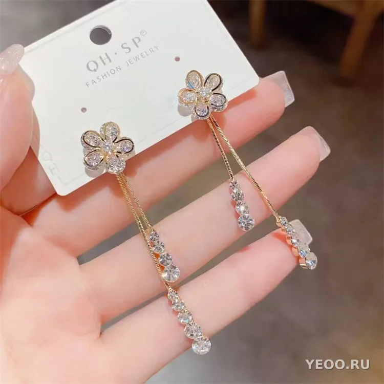 Серьги-гвоздики и подвески из серебра 925 пробы с кристаллами, длинные с кисточками, универсальные