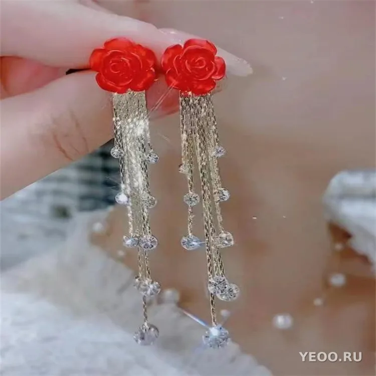 Серьги-гвоздики и подвески из серебра 925 пробы с кристаллами, длинные с кисточками, универсальные