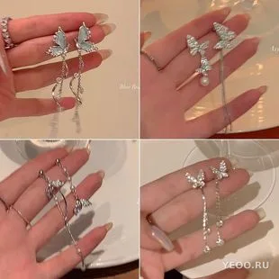 Серьги-гвоздики из серебра 925 пробы с жемчугом и цирконием, с кисточками