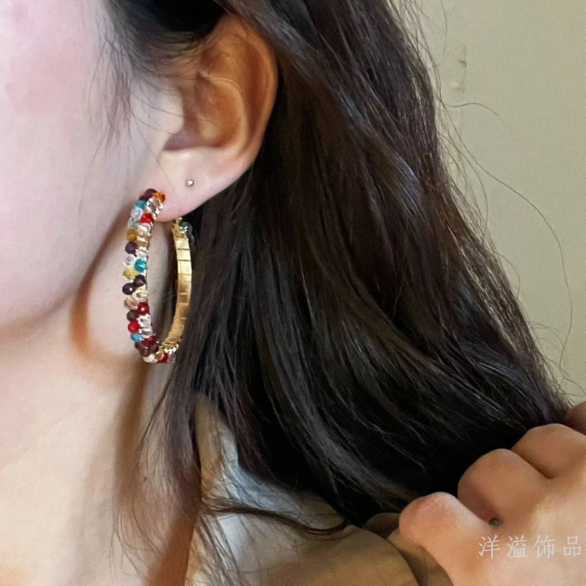 Серьги-кольца из сплава с кристаллами, модные, крупные, минималистичные, в европейском стиле
