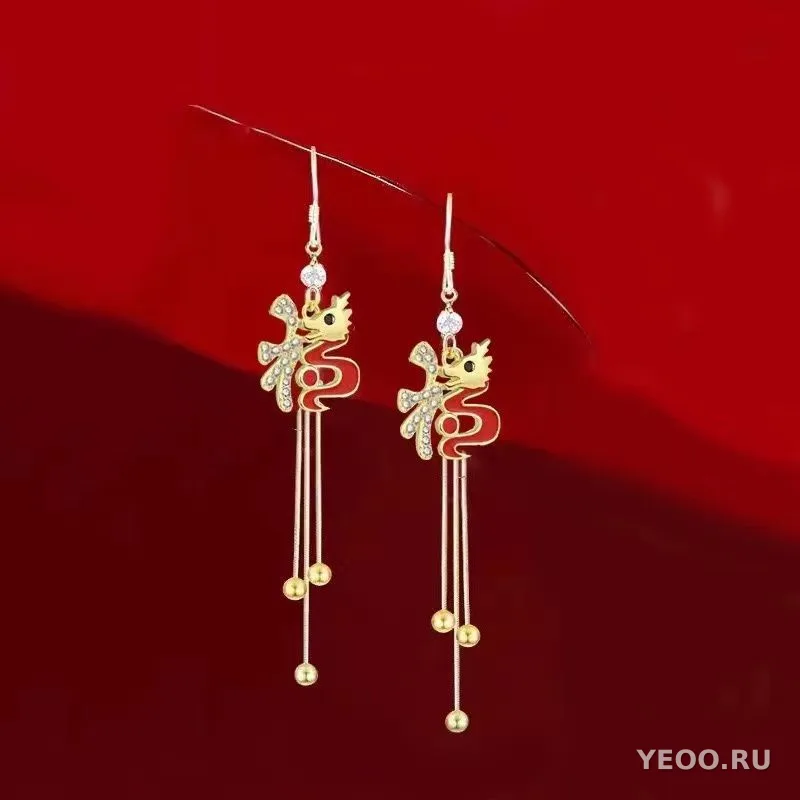 Длинные серьги-кисточки с фианитами, легкий люкс