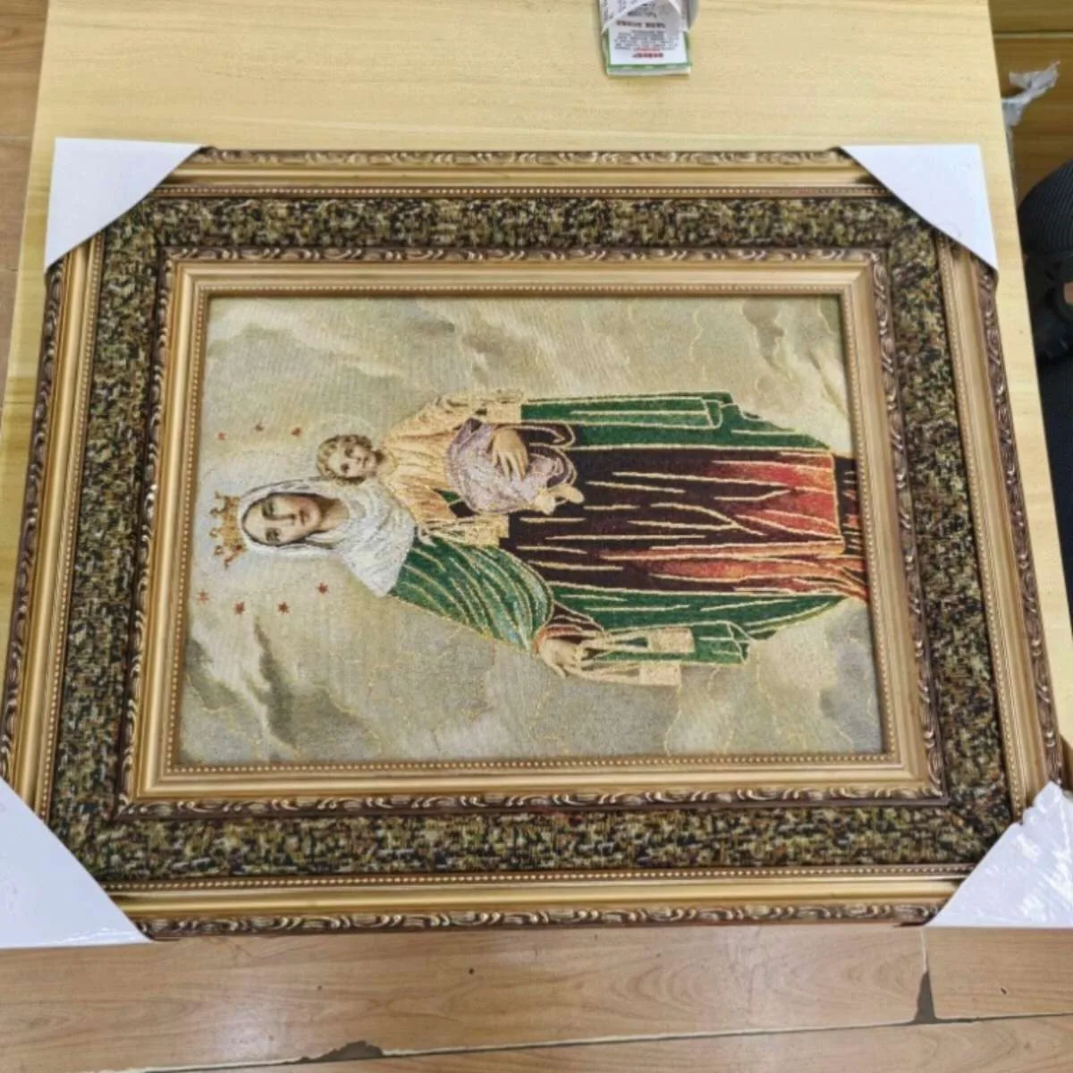 Декоративная картина в двойной рамке, тканевое панно, настенное украшение