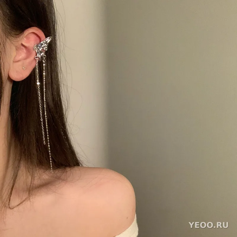 Серьги-клипсы со звёздами и луной со стразами, серебристые, без прокола