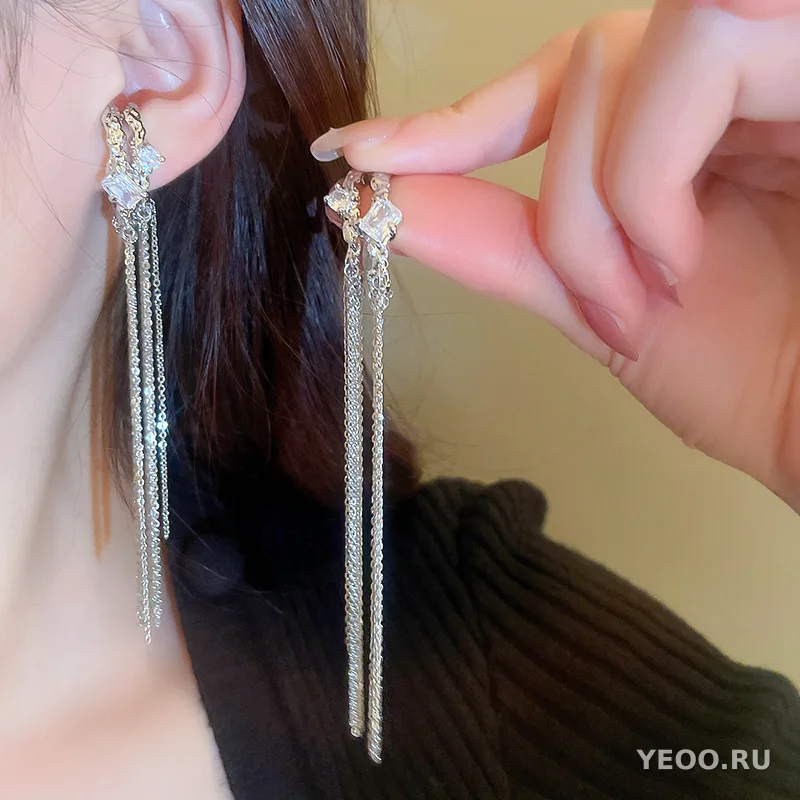 Серьги-клипсы со звёздами и луной со стразами, серебристые, без прокола