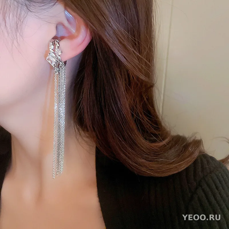Серьги-клипсы со звёздами и луной со стразами, серебристые, без прокола