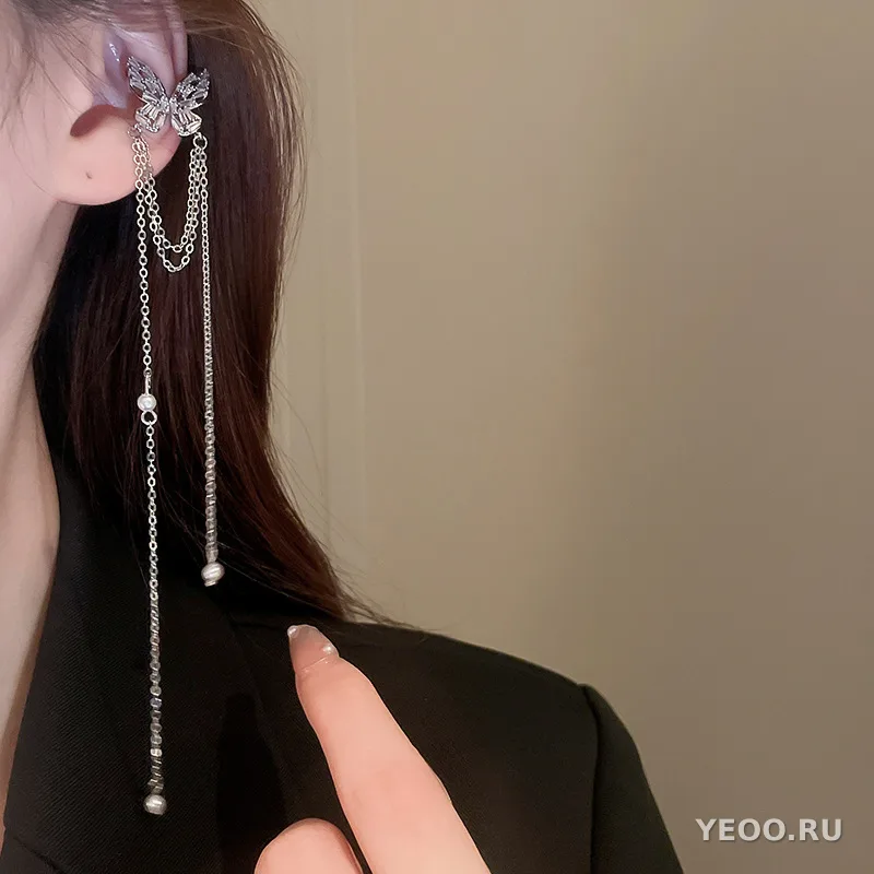 Серьги-клипсы со звёздами и луной со стразами, серебристые, без прокола
