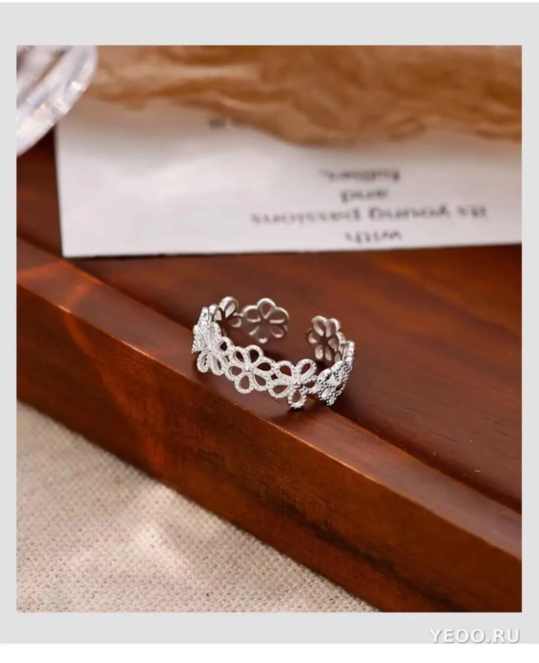Кольцо из серебра S925, женское, с ажурным цветком, для указательного пальца