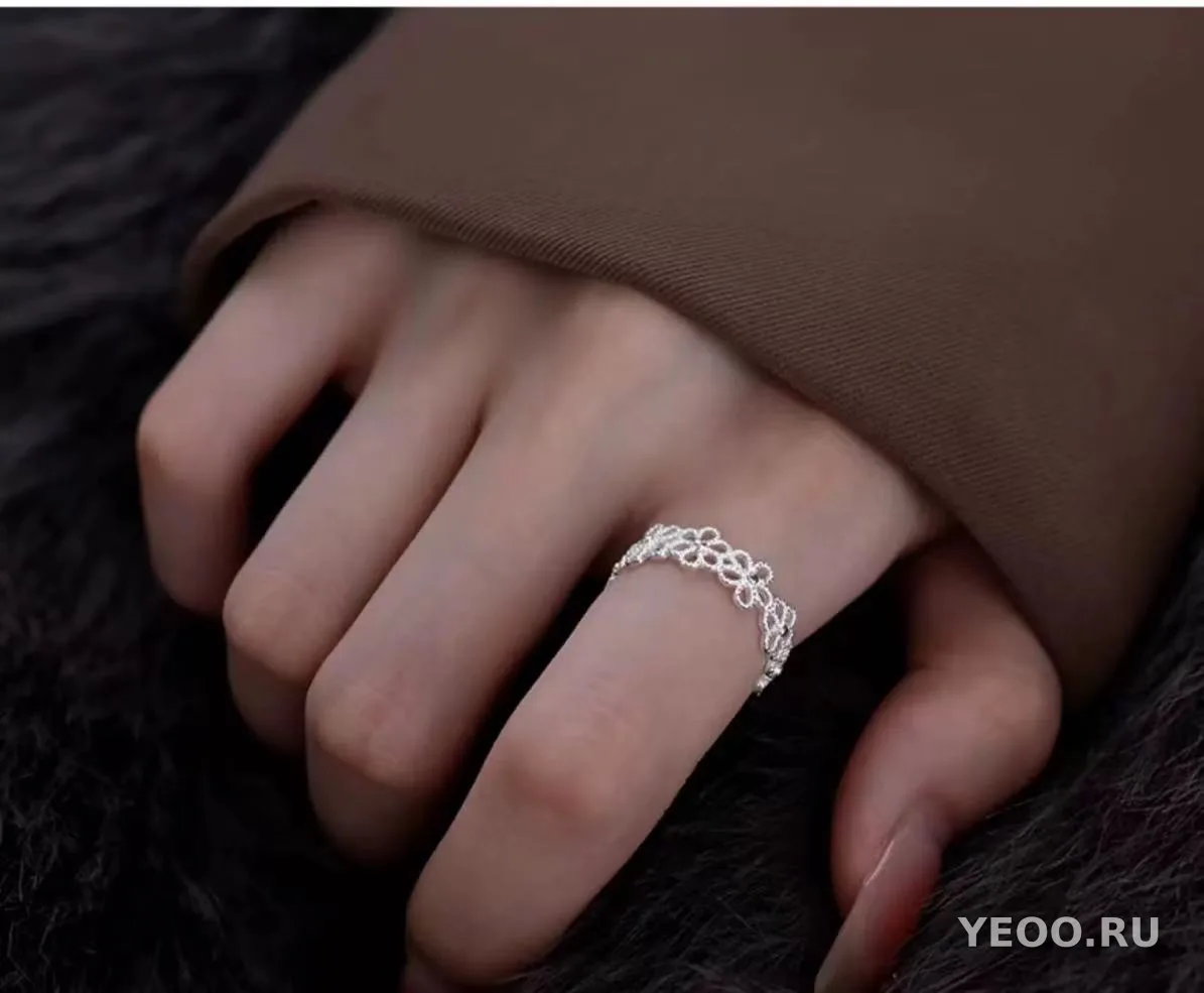 Кольцо из серебра S925, женское, с ажурным цветком, для указательного пальца