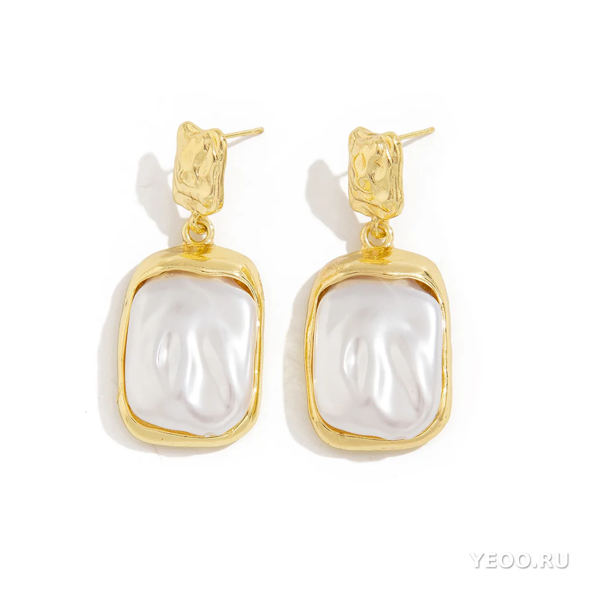 Сережки квадратные с жемчугом, металлические, складчатые, в стиле французской моды