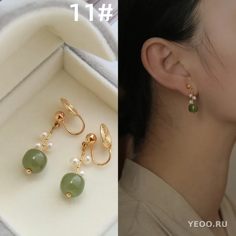 Серьги-клипсы в форме спирали с жемчугом, без прокола, для женщин