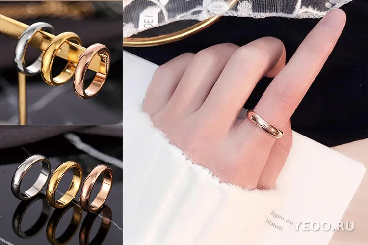 Кольцо женское из титановой стали с покрытием 18K, тонкое, гладкое, не тускнеет