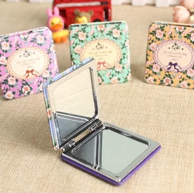 Складное карманное зеркало из PU-кожи, двустороннее, 6x6 см