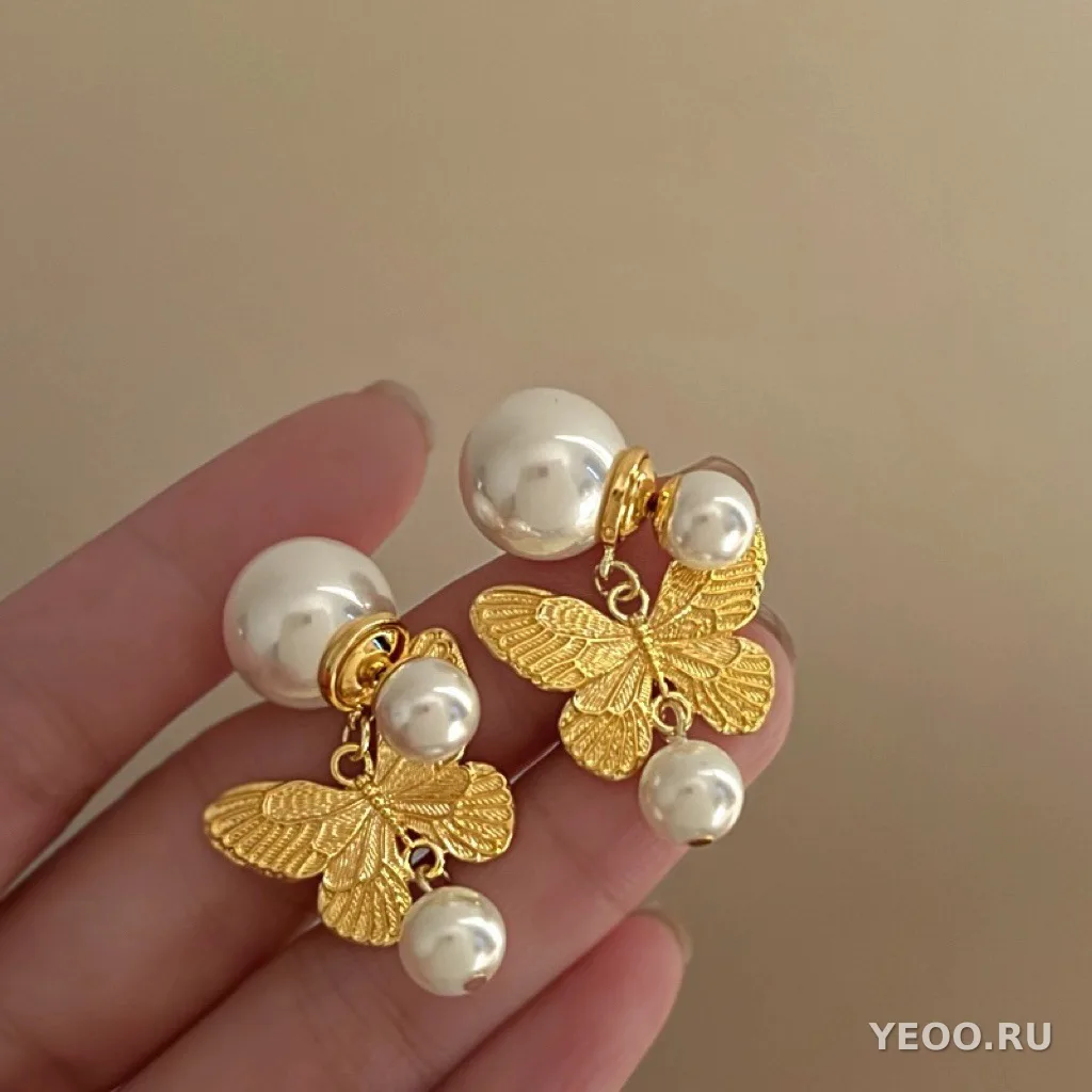 Серьги-цветы из пресноводного жемчуга с позолотой, серебряные штырьки