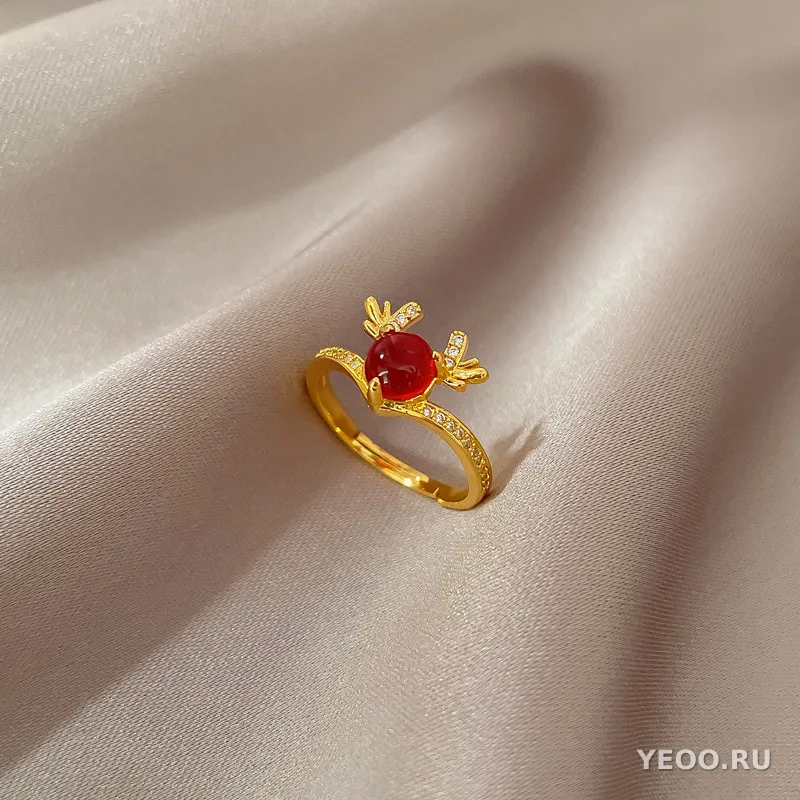 Кольцо женское с золочением, геометрическое, круглые бусины со стразами, разомкнутое