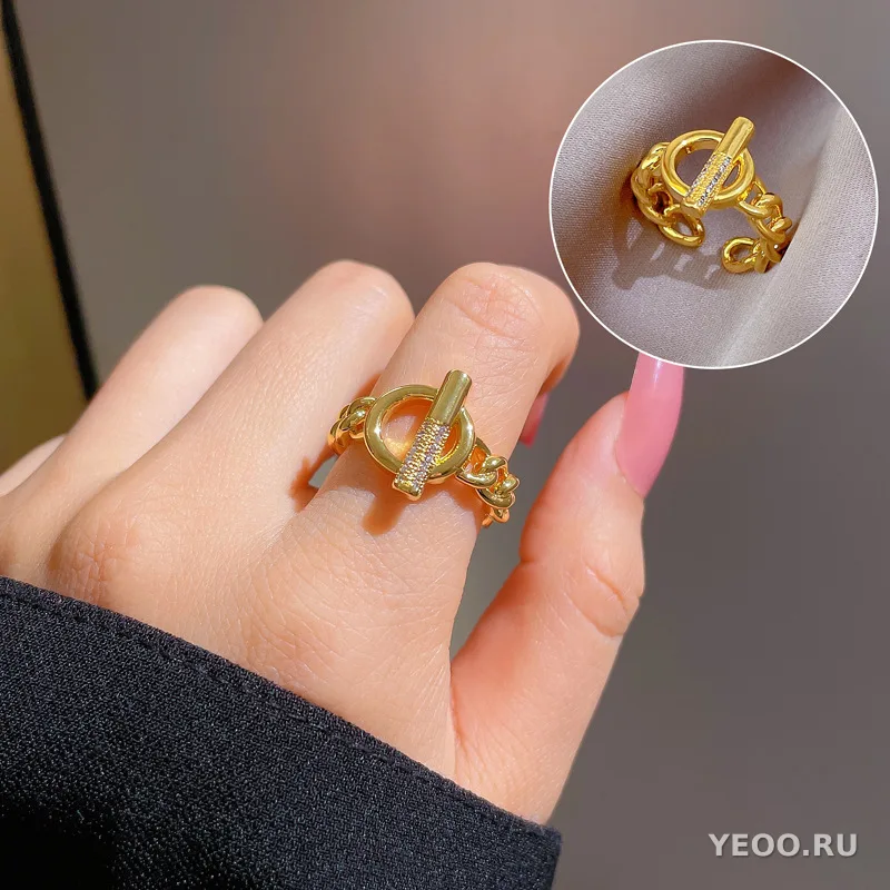 Кольцо женское с золочением, геометрическое, круглые бусины со стразами, разомкнутое