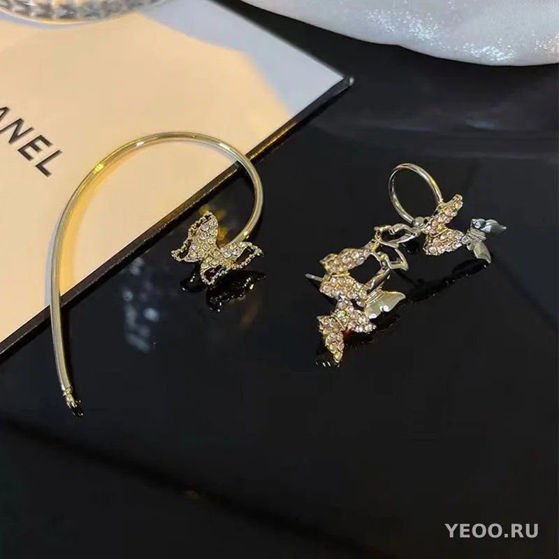 Серьги-подвески-бабочки и кисточки, сплав, без прокола