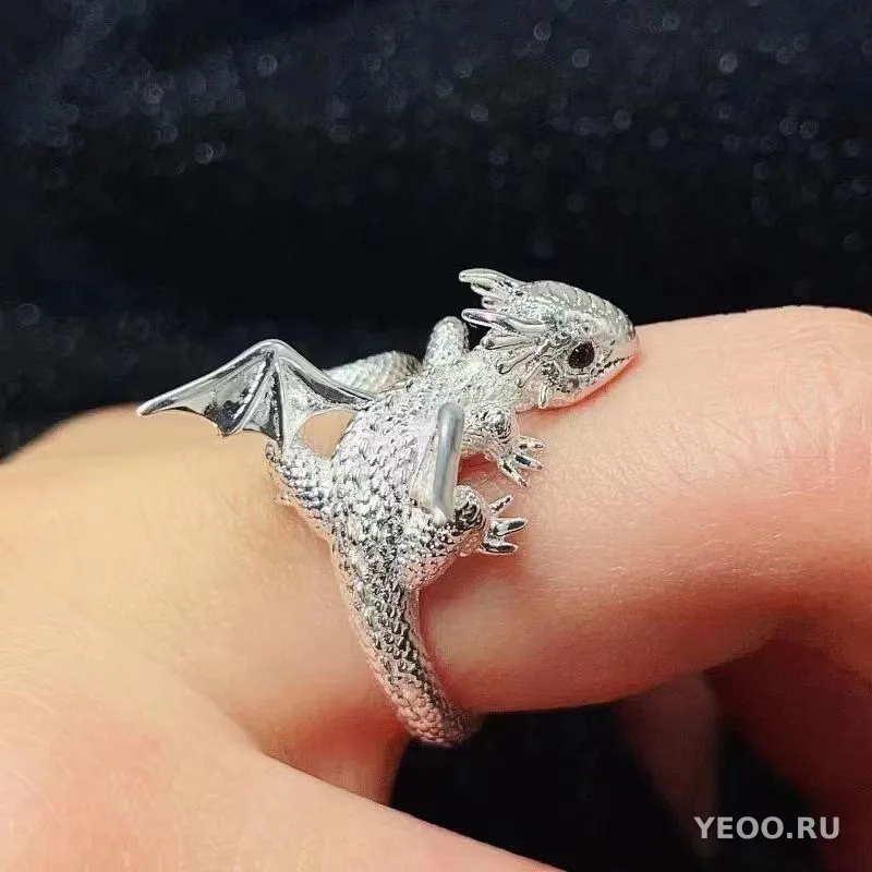 Кольцо с маленьким драконом из титановой стали, для мужчин и женщин, регулируемое