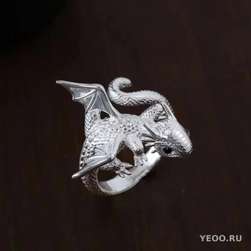 Кольцо с маленьким драконом из титановой стали, для мужчин и женщин, регулируемое