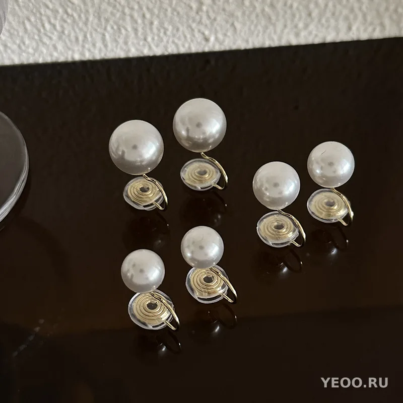 Серьги-клипсы в гонконгском стиле с жемчугом и цветочным бантом
