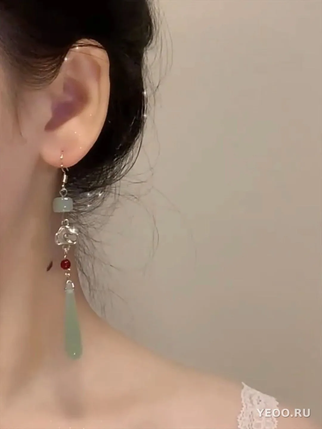 Серьги-подвески женские из нефрита в новокитайском стиле с подвесками-кисточками