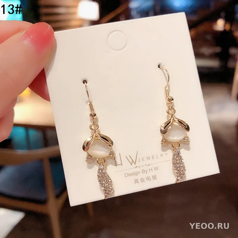 Серьги-гвоздики с камнем 'кошачий глаз' и серебряной иглой, формы сердца, цветка, квадрата, треугольника