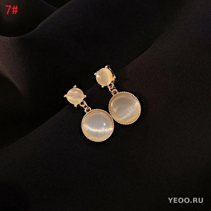 Серьги-гвоздики с камнем 'кошачий глаз' и серебряной иглой, формы сердца, цветка, квадрата, треугольника
