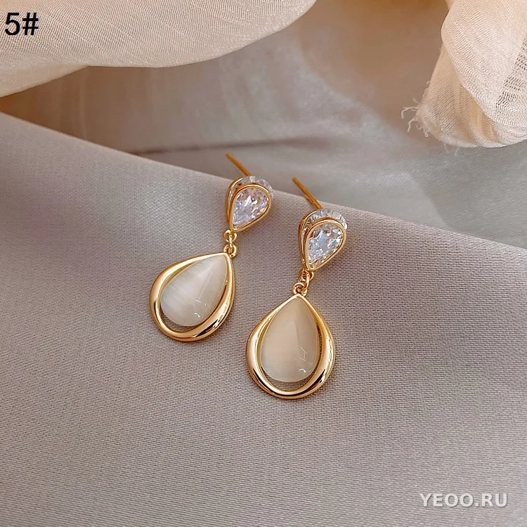 Серьги-гвоздики с камнем 'кошачий глаз' и серебряной иглой, формы сердца, цветка, квадрата, треугольника