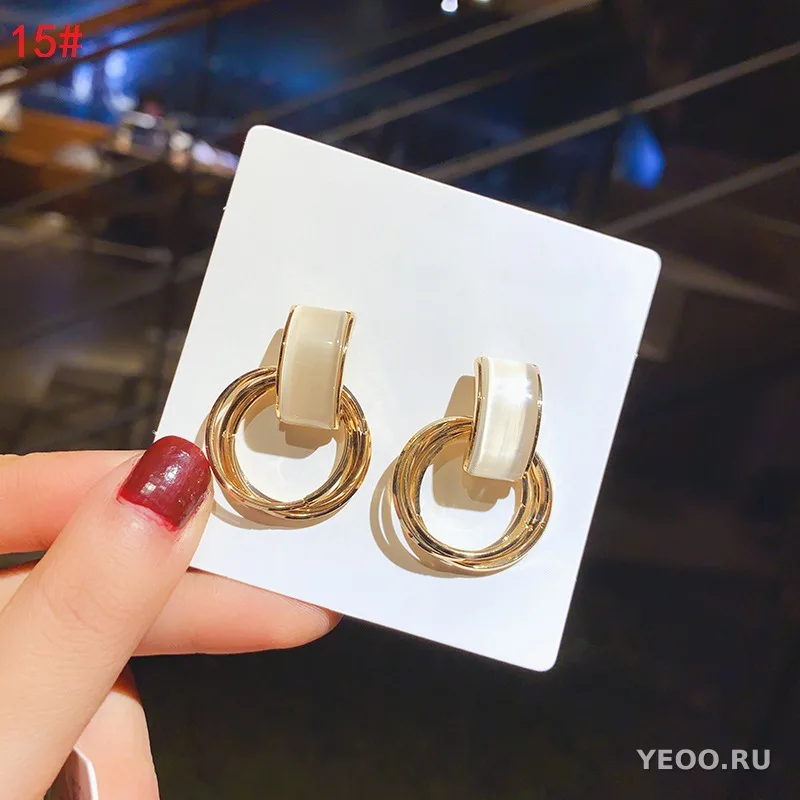 Серьги-гвоздики с камнем 'кошачий глаз' и серебряной иглой, формы сердца, цветка, квадрата, треугольника