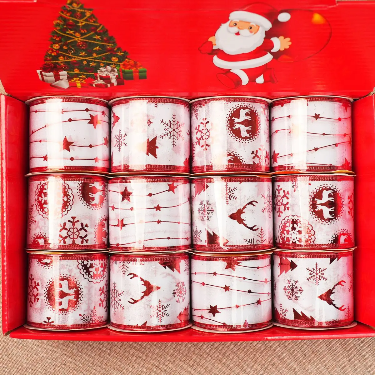 Новогодняя лента-декор 6,3 см из полиэстера со снежинками и оленями для DIY-венка