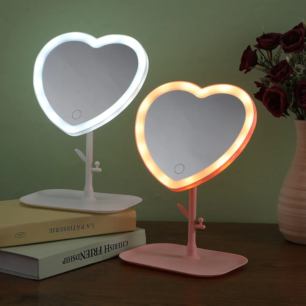 Настольное складное LED-зеркало для макияжа в форме сердца, поворотное