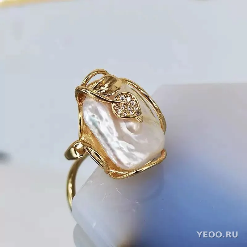 Кольцо женское с крупной жемчужиной в стиле барокко, винтажное, модное, необычное
