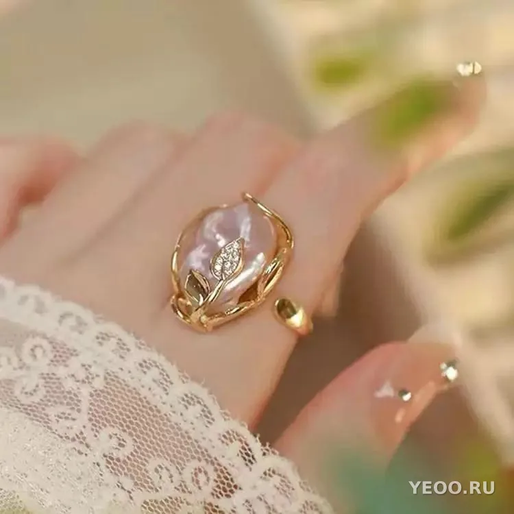 Кольцо женское с крупной жемчужиной в стиле барокко, винтажное, модное, необычное