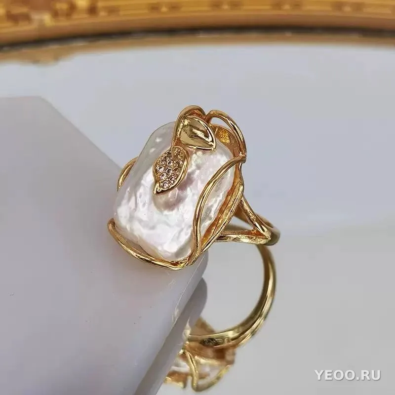 Кольцо женское с крупной жемчужиной в стиле барокко, винтажное, модное, необычное