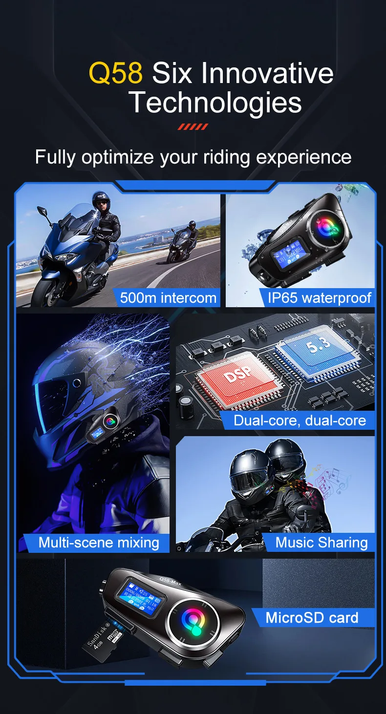 Мотоциклетная гарнитура Bluetooth для шлема с LCD-экраном и FM-рацией