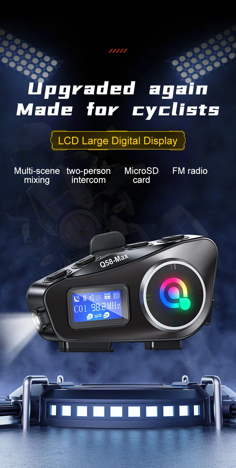 Мотоциклетная гарнитура Bluetooth для шлема с LCD-экраном и FM-рацией