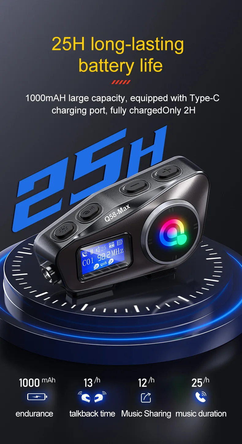Мотоциклетная гарнитура Bluetooth для шлема с LCD-экраном и FM-рацией