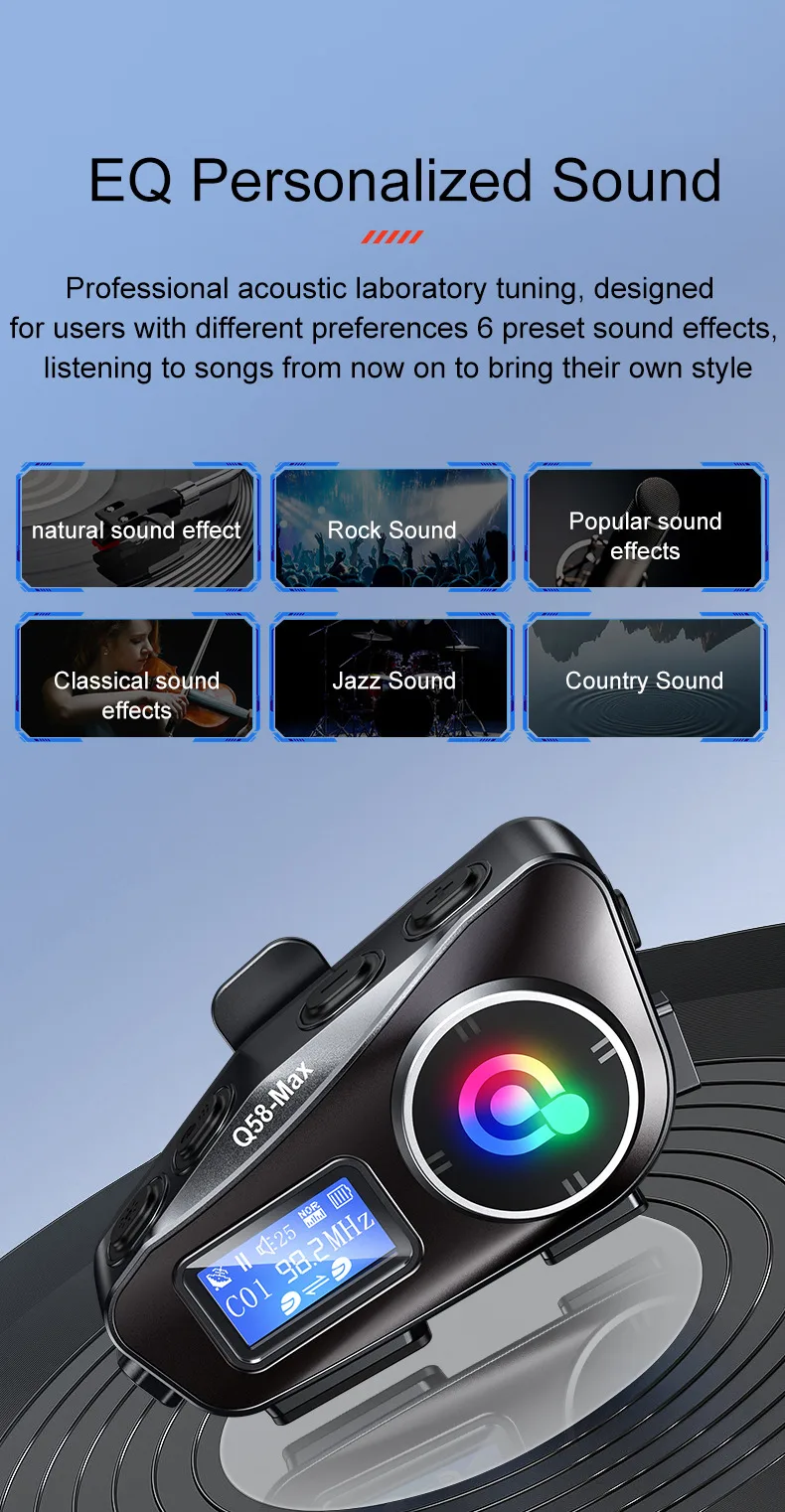 Мотоциклетная гарнитура Bluetooth для шлема с LCD-экраном и FM-рацией