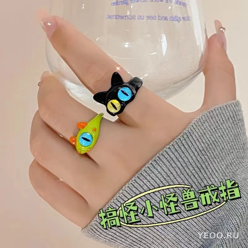 Кольцо детское с мультяшным монстриком и камнями, для подруг и пар, подарочное