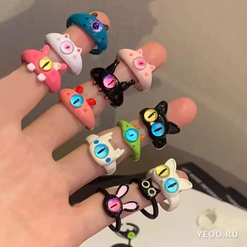 Кольцо детское с мультяшным монстриком и камнями, для подруг и пар, подарочное