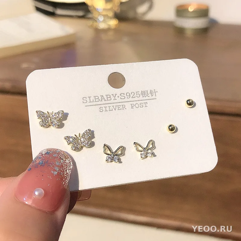 Серьги-гвоздики из серебра 925 пробы, асимметричные, с мотивами лебедя, снежинки, котёнка