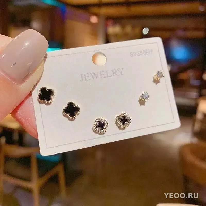Серьги-гвоздики из серебра 925 пробы, асимметричные, с мотивами лебедя, снежинки, котёнка