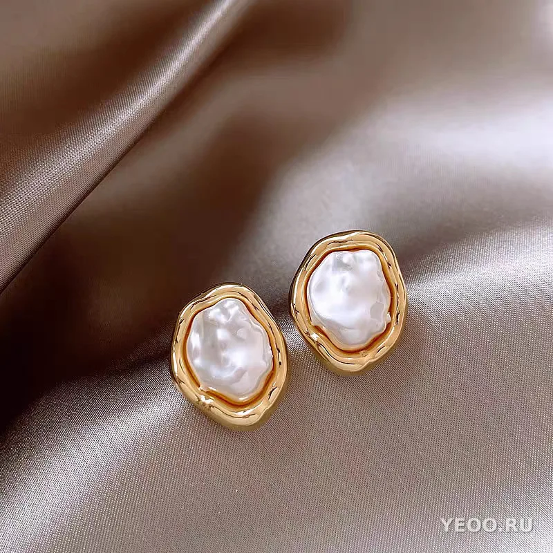 Серьги-гвоздики из серебра 925 пробы с жемчугом, женские, современный стиль