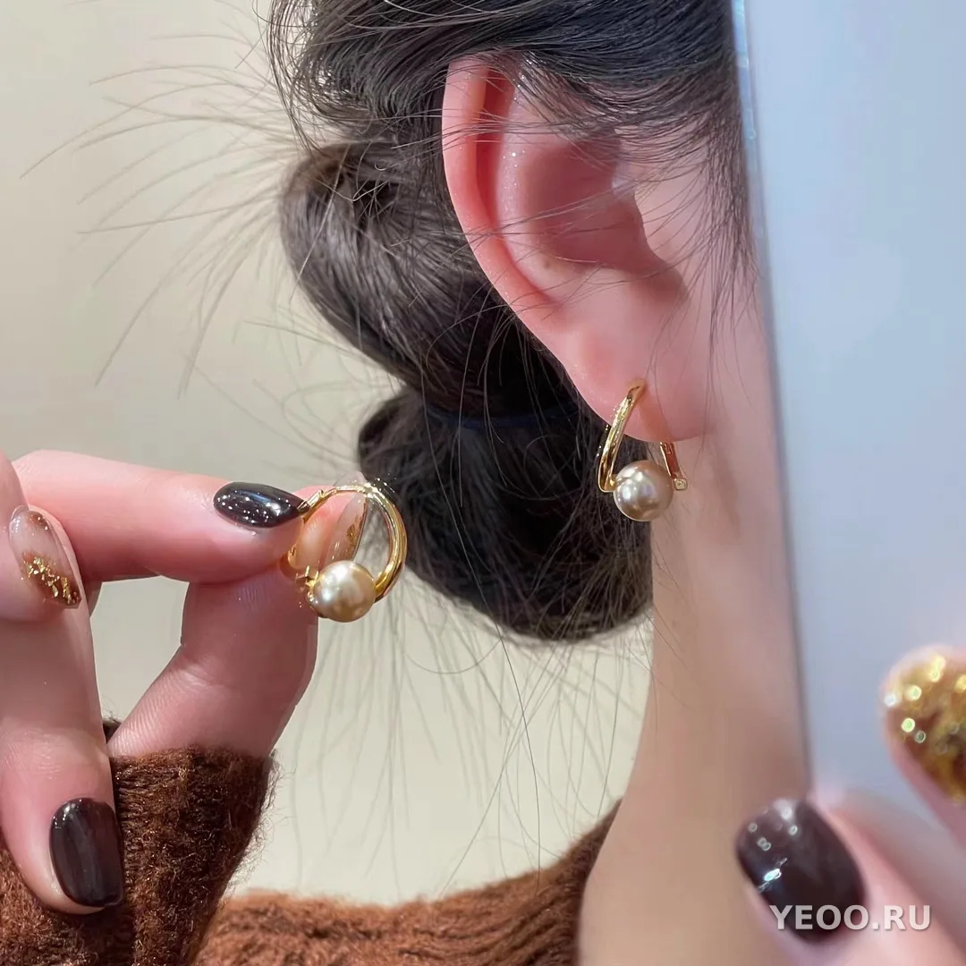 Серьги-гвоздики из серебра 925 пробы с жемчугом, женские, современный стиль