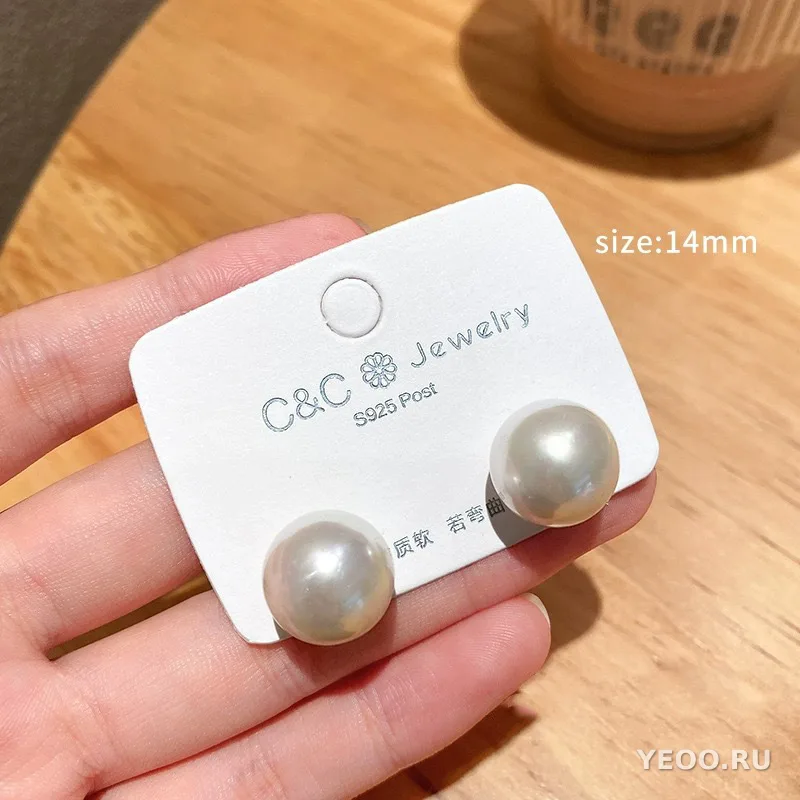 Серьги-гвоздики из серебра 925 пробы с жемчугом, женские, современный стиль